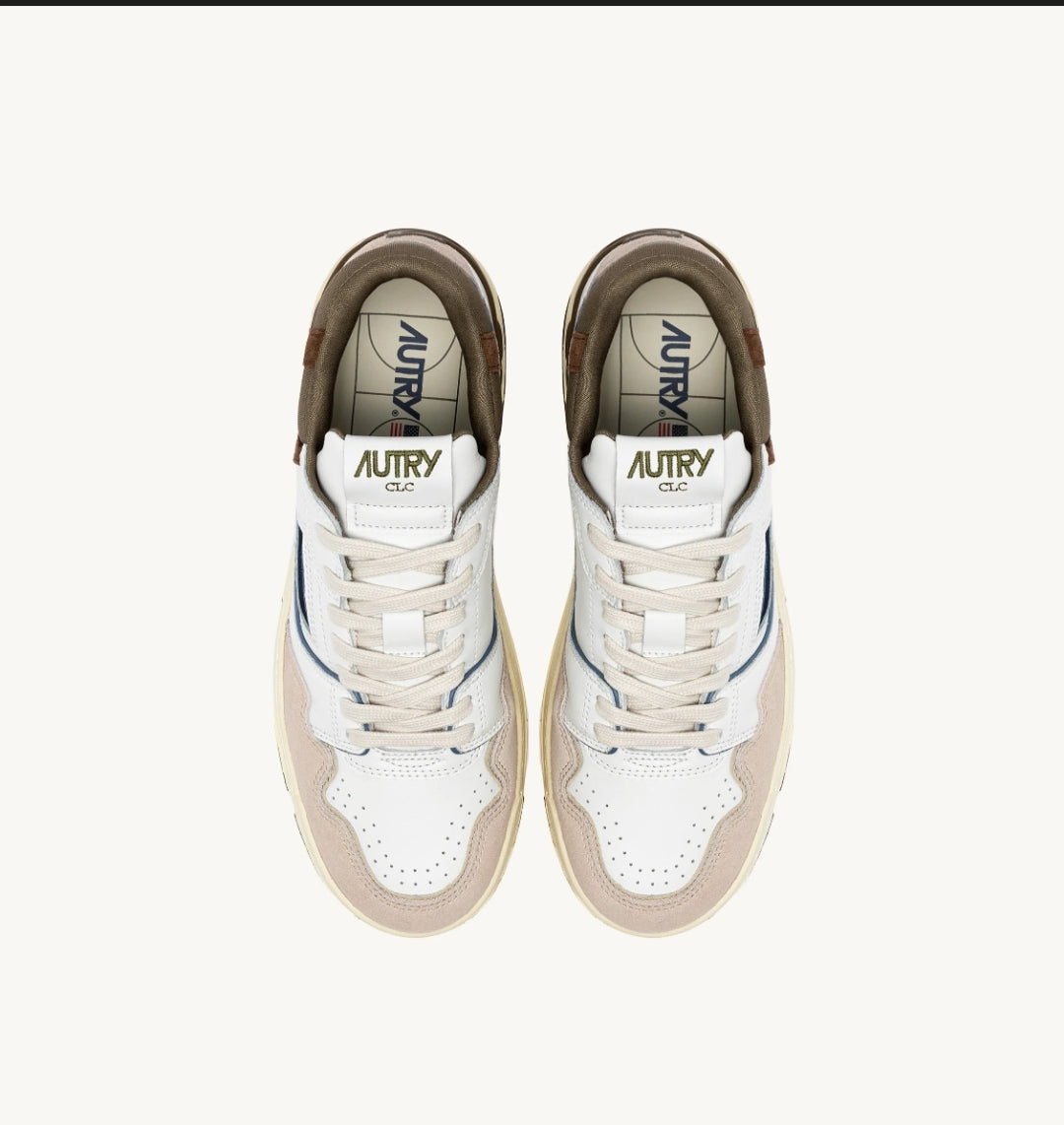 CLC LOW SNEAKERS IN WHITE AND GREEN LEATHER AND SUEDE