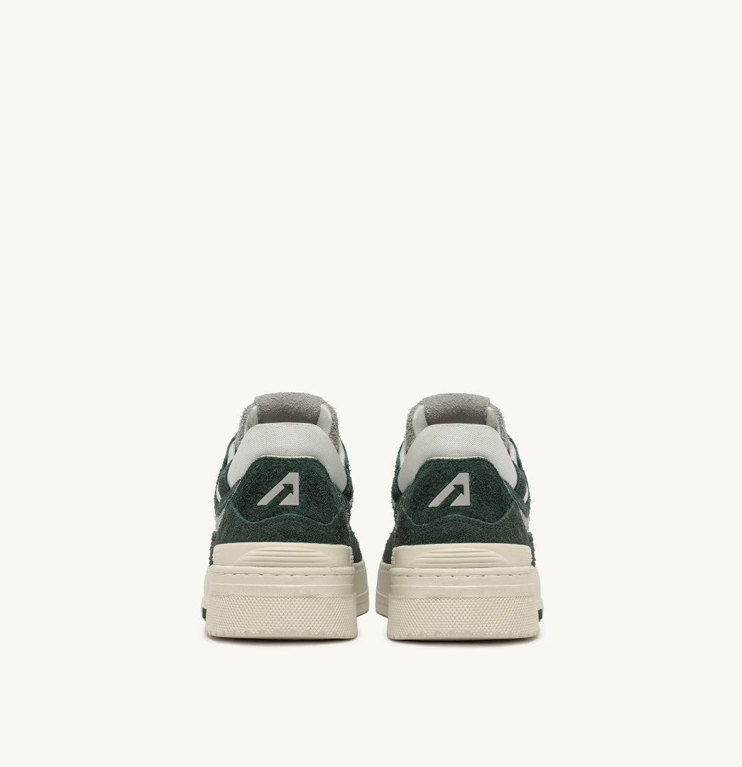 CLC LOW SNEAKERS IN WHITE AND BOTTLE GREEN LEATHER AND MESH