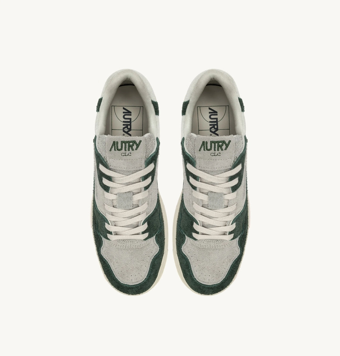 CLC LOW SNEAKERS IN WHITE AND BOTTLE GREEN LEATHER AND MESH