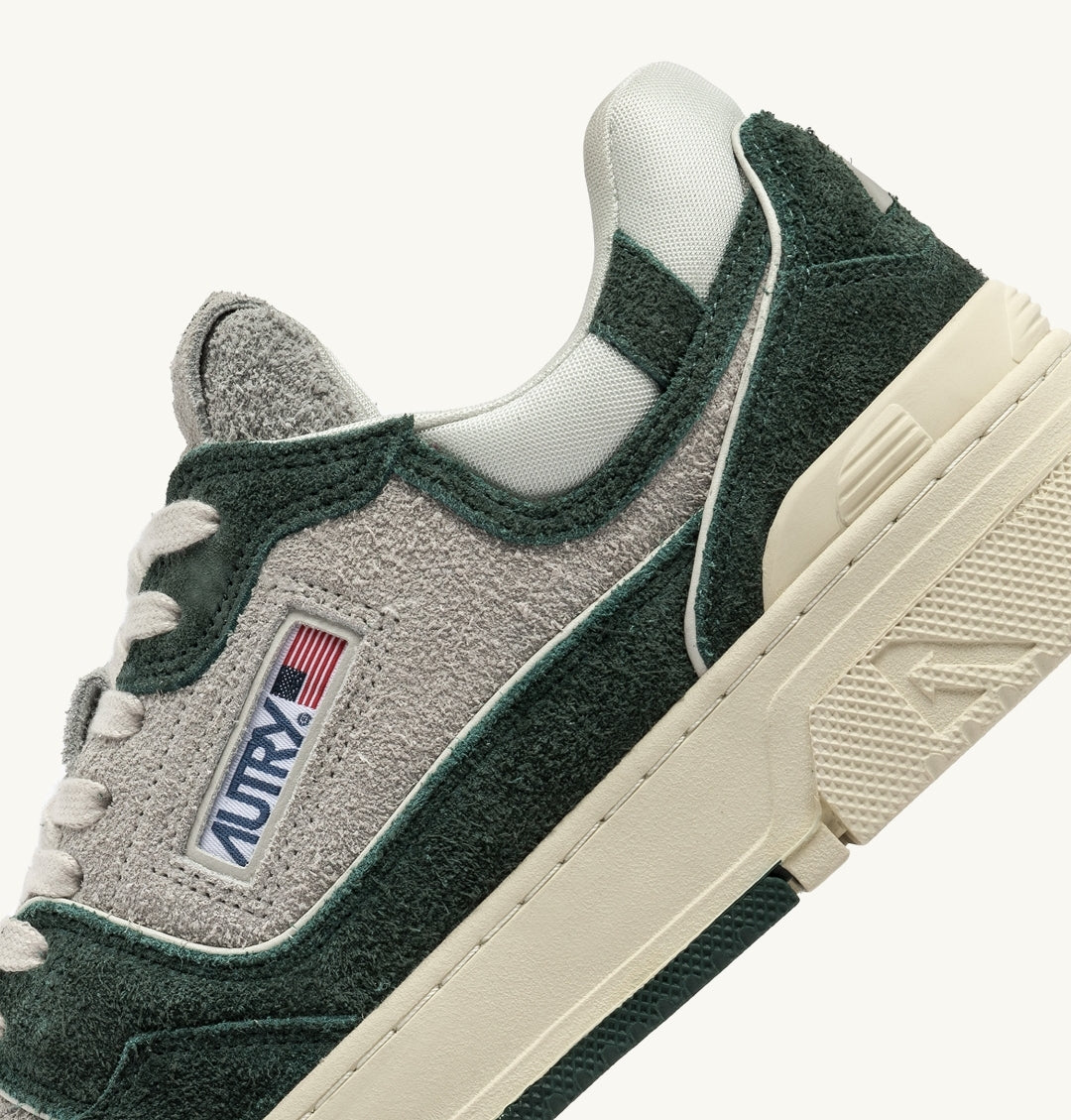CLC LOW SNEAKERS IN WHITE AND BOTTLE GREEN LEATHER AND MESH