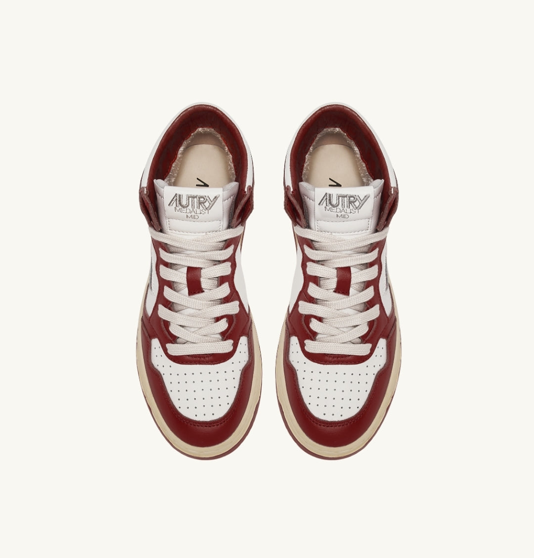 MEDALIST LOW BICOLOR SNEAKERS IN WHITE AND SYRAH LEATHER