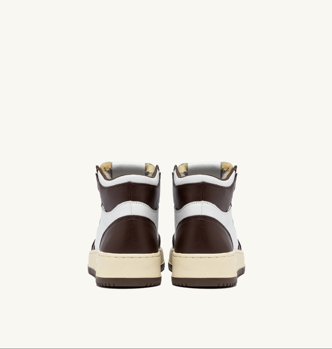 MEDALIST MID BICOLOR SNEAKERS IN WHITE AND CHESTNUT LEATHER