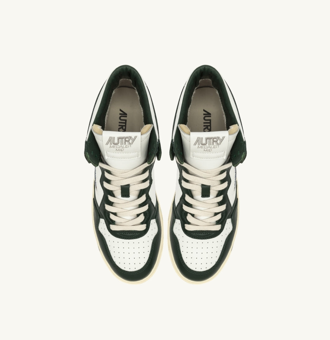 MEDALIST MID BICOLOR SNEAKERS IN WHITE AND MOUNTAIN LEATHER