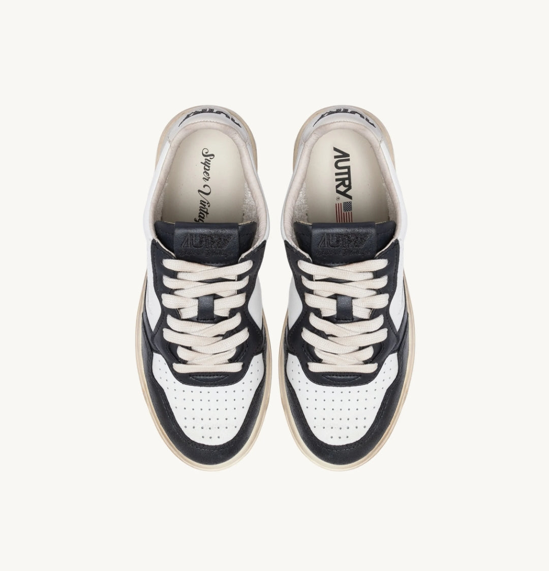 MEDALIST LOW SUPER VINTAGE SNEAKERS IN WHITE DARK GREY AND BLUE LEATHER
