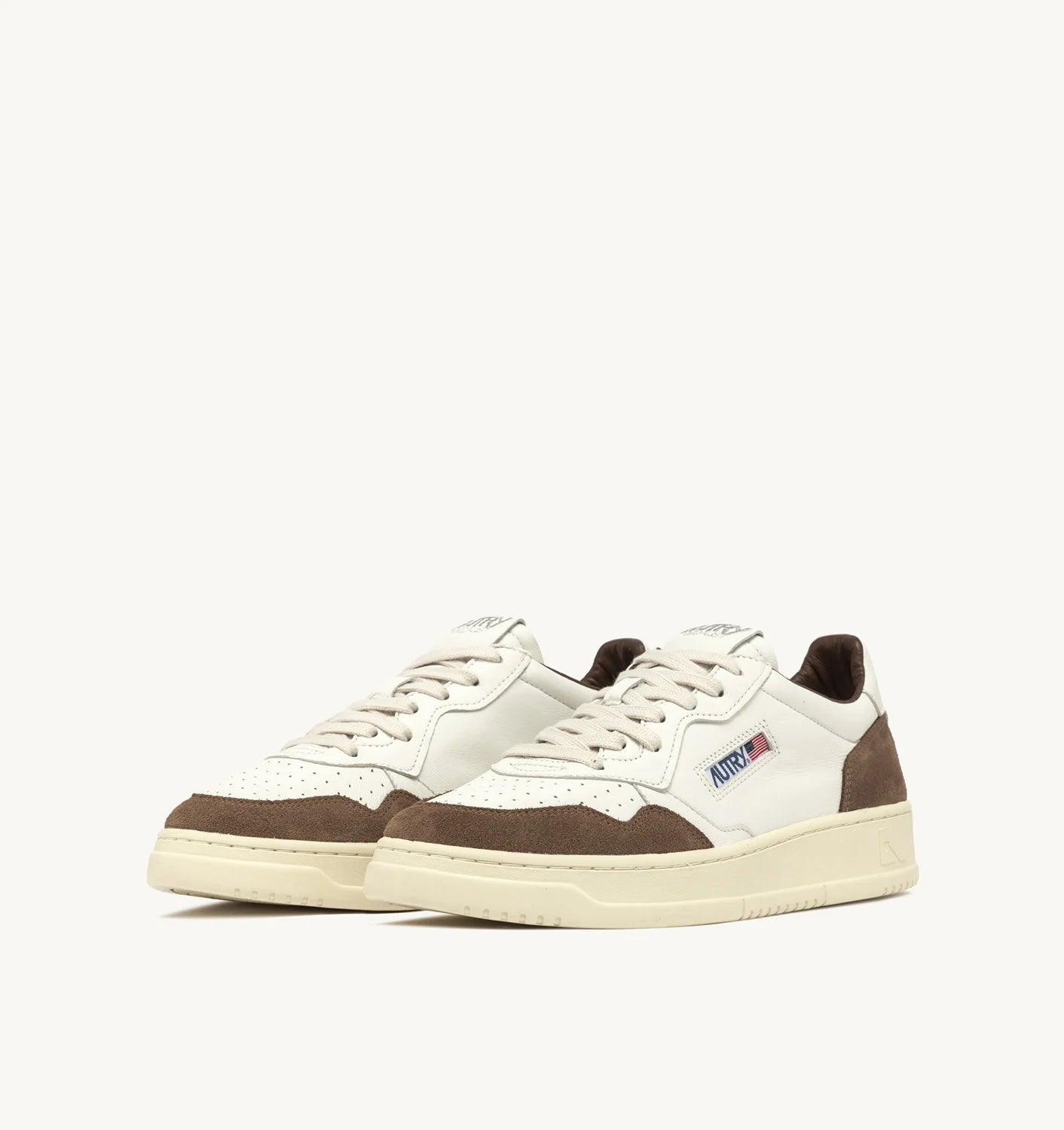 MEDALIST LOW SNEAKERS IN WHITE AND CIGAR LEATHER AND SUEDE