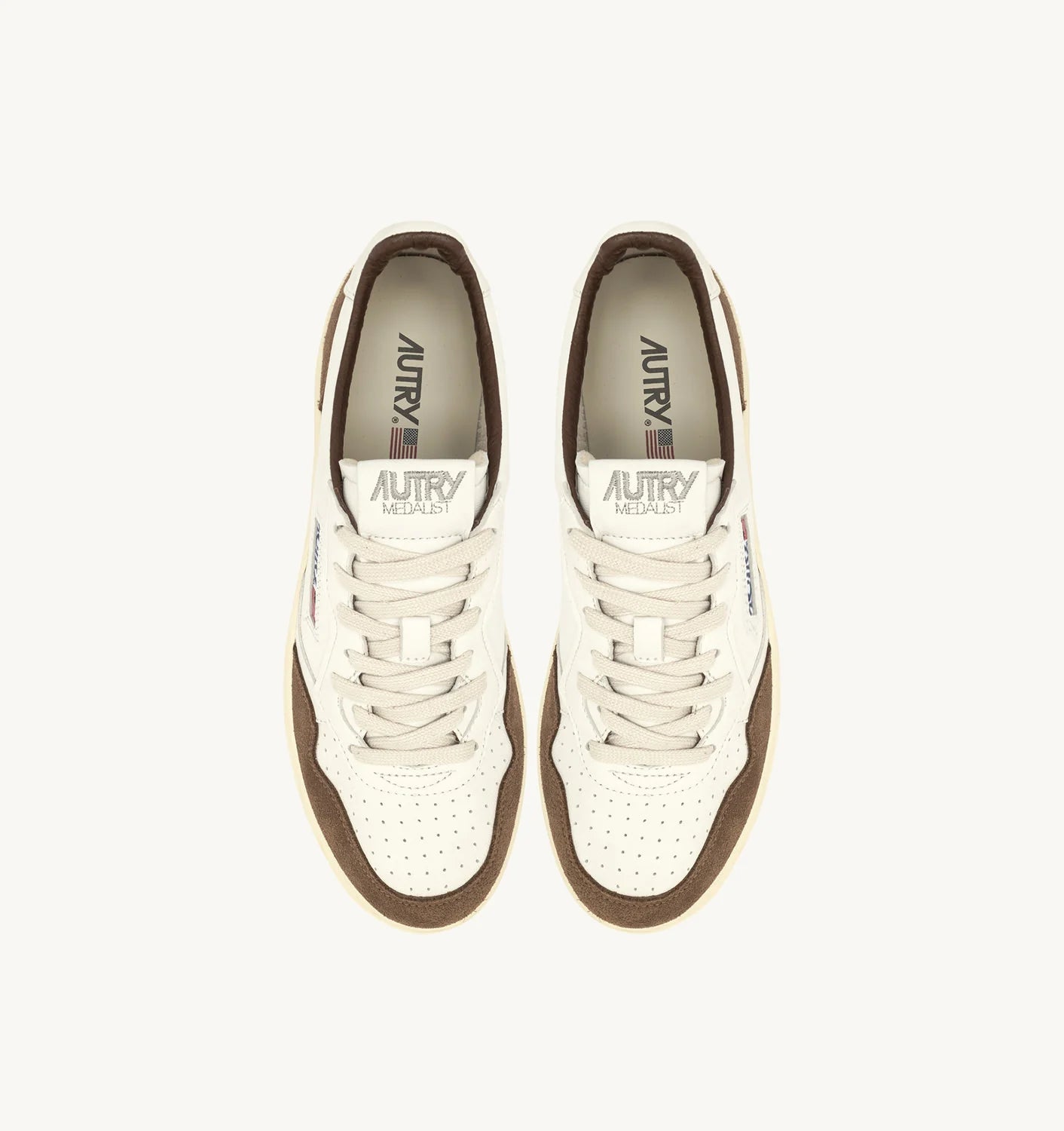 MEDALIST LOW SNEAKERS IN WHITE AND CIGAR LEATHER AND SUEDE