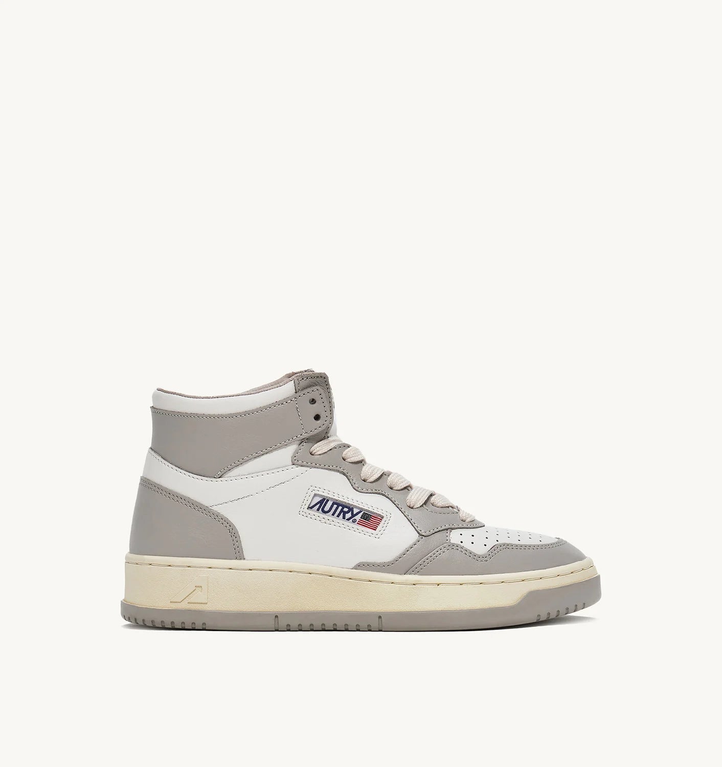 MEDALIST MID BICOLOR SNEAKERS IN WHITE AND VAPOR LEATHER