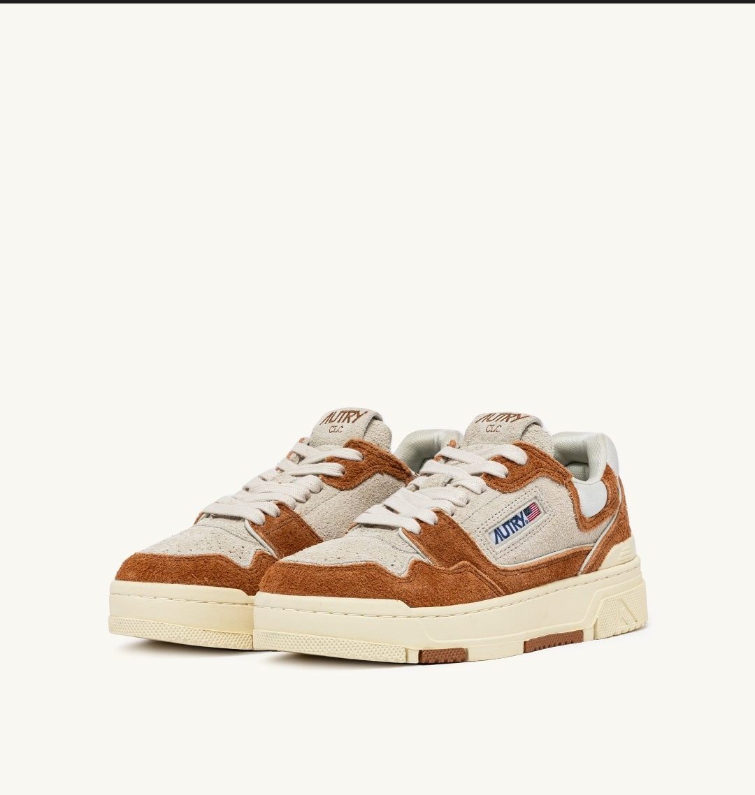 CLC LOW SNEAKERS IN CREAM AND TERRACOTTA LEATHER AND MESH