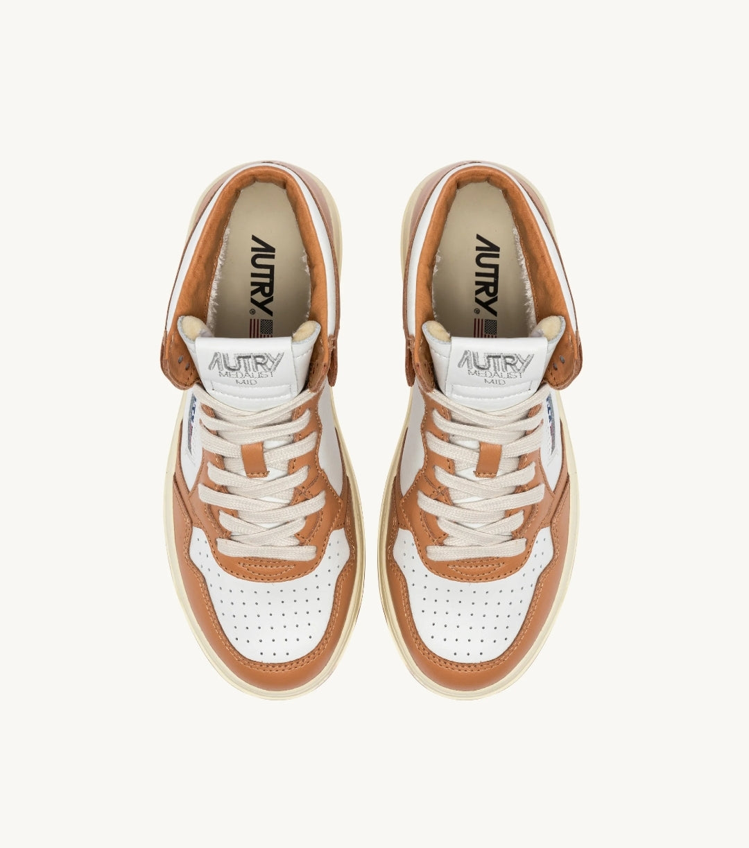 MEDALIST MID BICOLOR SNEAKERS IN WHITE AND SAND STORM LEATHER