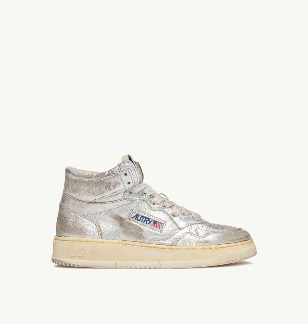 MEDALIST MID SUPER VINTAGE SNEAKERS IN METALLIC SILVER LEATHER