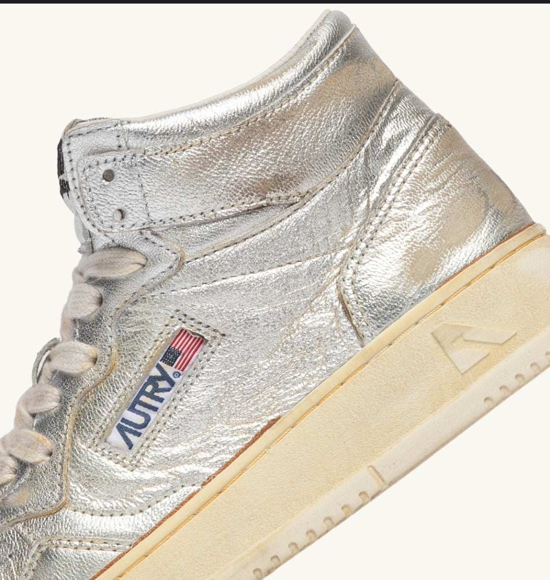 MEDALIST MID SUPER VINTAGE SNEAKERS IN METALLIC SILVER LEATHER