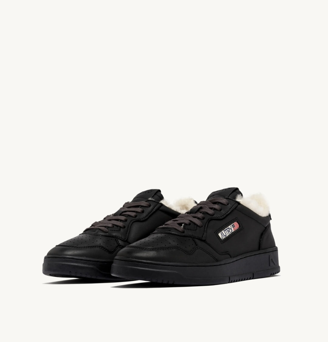 MEDALIST LOW SNEAKERS IN MATTE METEORITE LEATHER AND SHEARLING