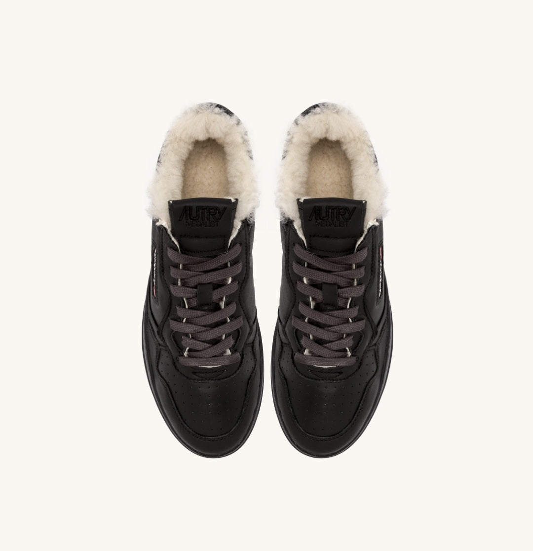 MEDALIST LOW SNEAKERS IN MATTE METEORITE LEATHER AND SHEARLING