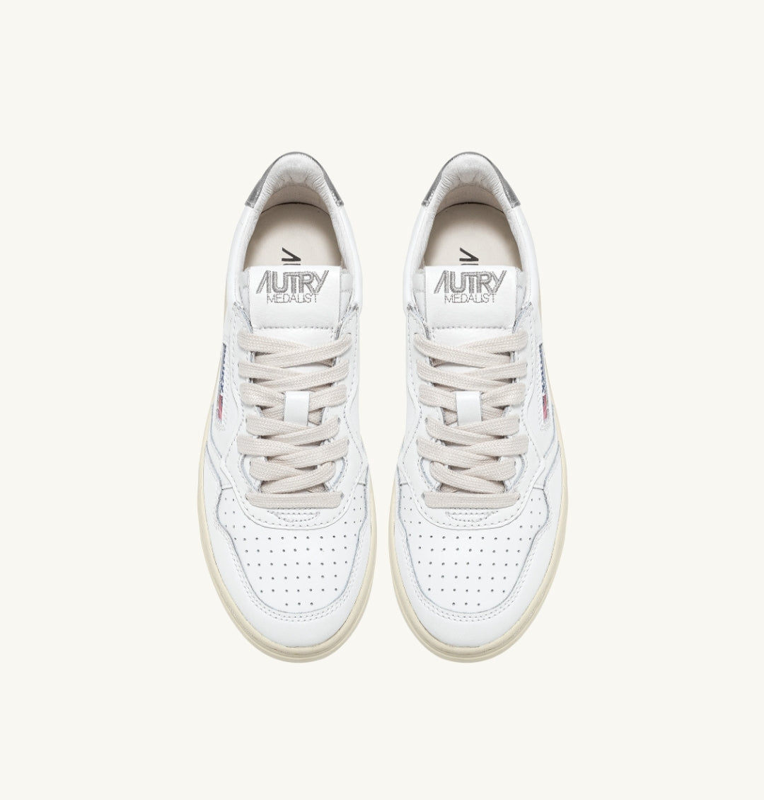 MEDALIST LOW SNEAKERS IN WHITE AND SILVER LEATHER